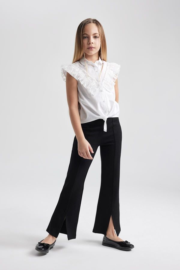 DEFACTO DEFACTO Girl&#39;s Black Spanish Slit Leg Trousers