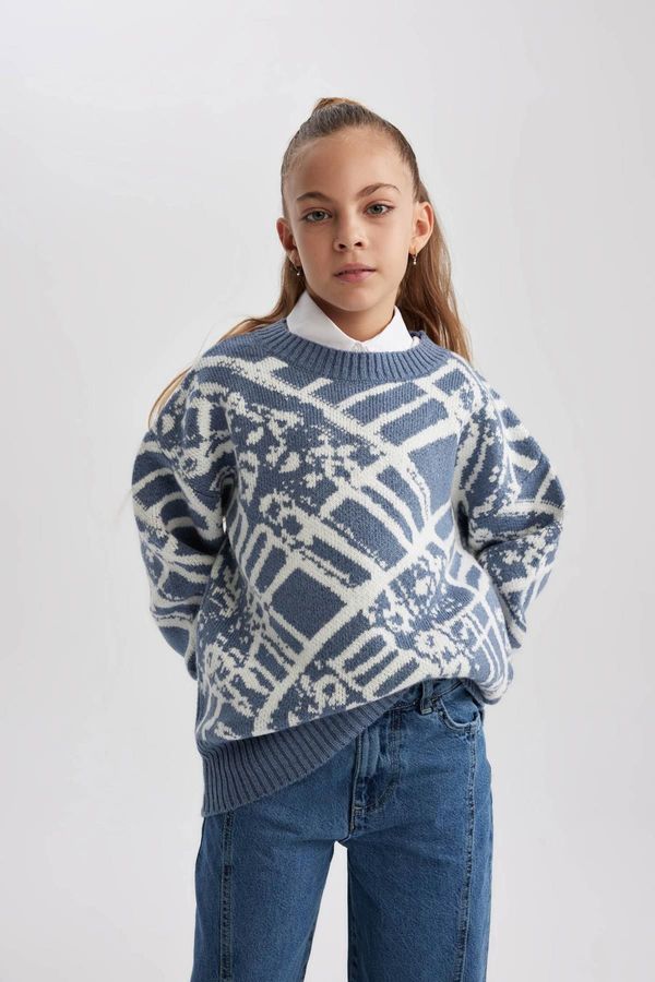 DEFACTO DEFACTO Girl's Crew Neck Patterned Sweater
