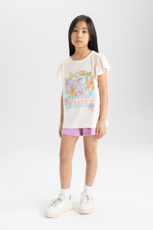 DEFACTO DEFACTO Girl's Printed Short Sleeve Pajama Set with Shorts
