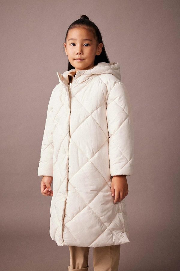 DEFACTO DEFACTO Girl's Water Repellent Hooded Quilted Long Coat
