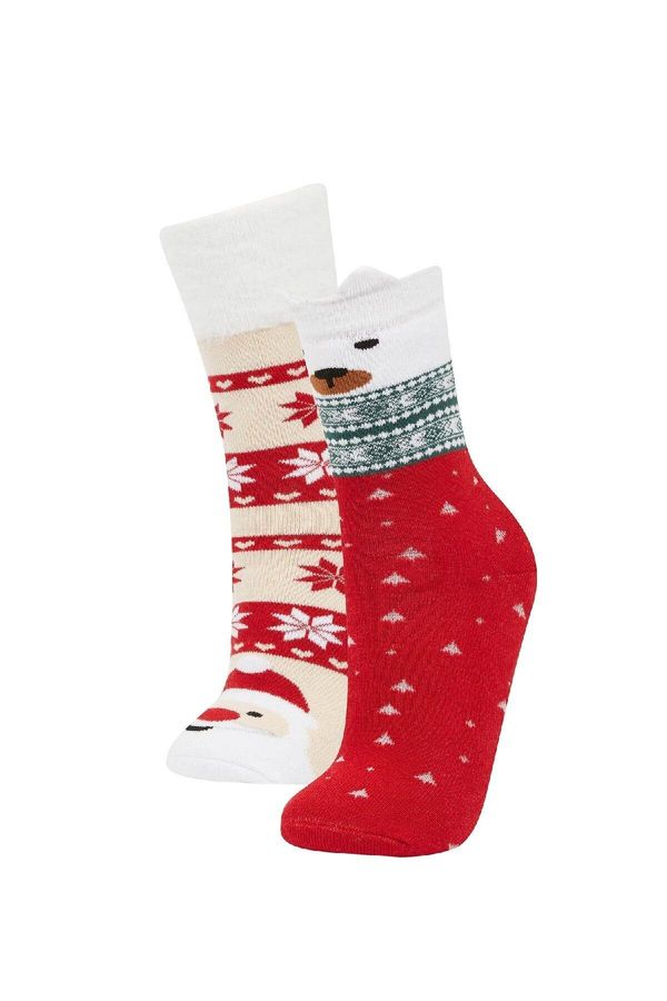 DEFACTO DEFACTO Girl's Christmas Themed 2-Piece Cotton Long Socks