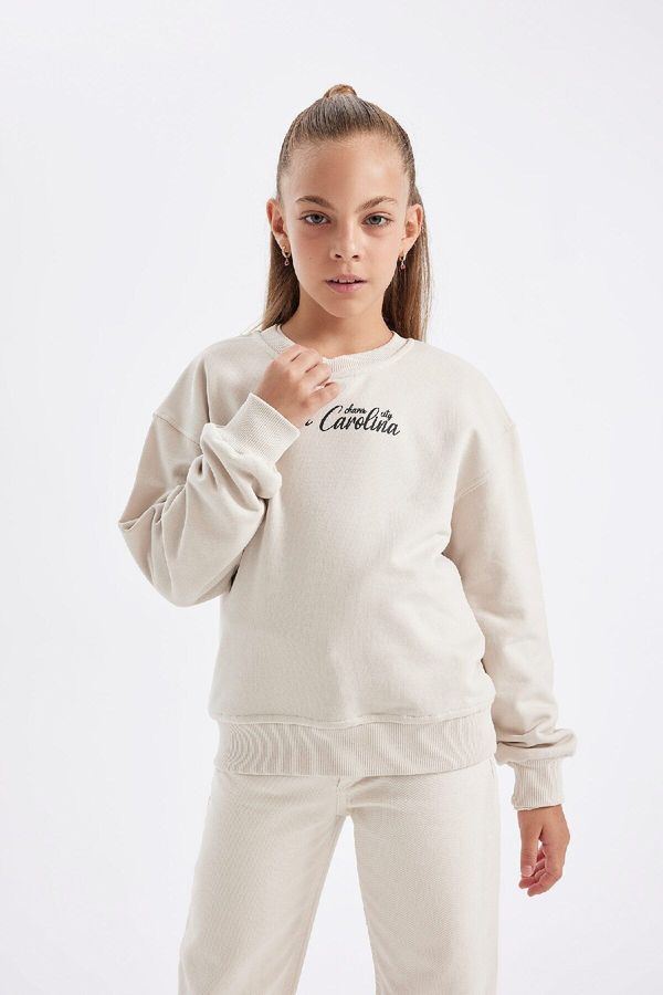 DEFACTO DEFACTO Girls Crew Neck Printed School Sweatshirt