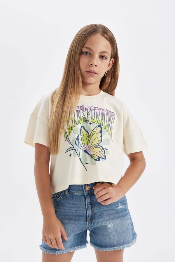 DEFACTO DEFACTO Girl's Crew Neck Printed Short Sleeve T-Shirt