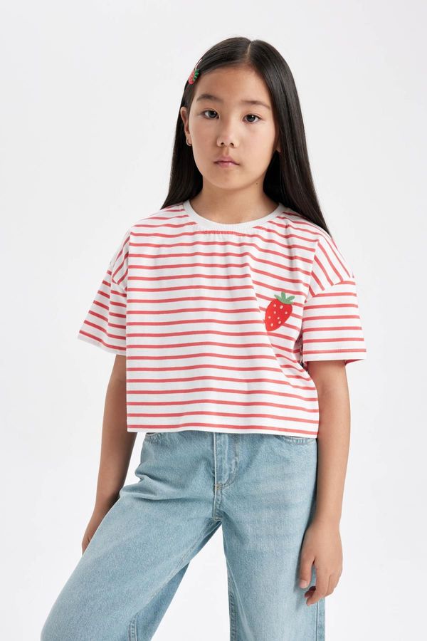 DEFACTO DEFACTO Girl's Crew Neck Striped Short Sleeve T-Shirt