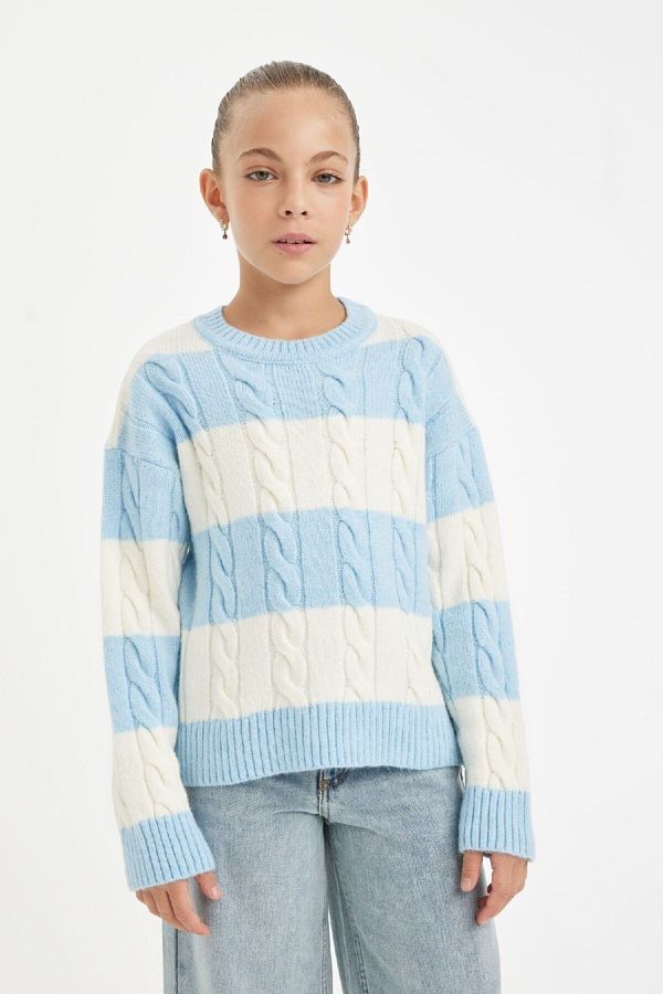 DEFACTO DEFACTO Girl's Crew Neck Striped Sweater