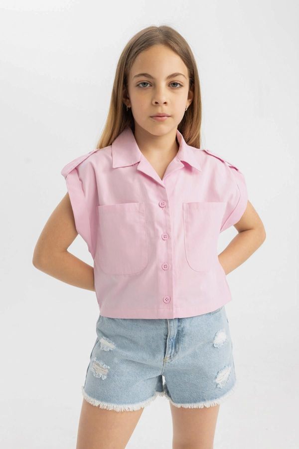 DEFACTO DEFACTO Girl's Crop Cotton Short Sleeve Shirt
