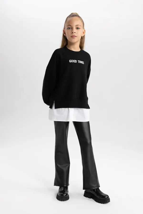 DEFACTO DEFACTO Girl's Faux Leather Flared Leg Tights