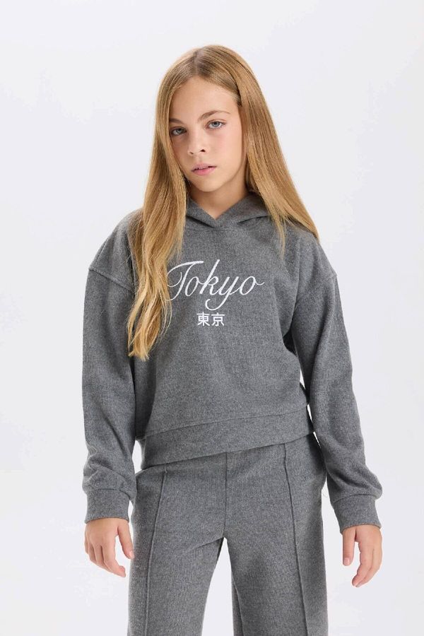DEFACTO DEFACTO Girl's Hooded Printed Thessaloniki Fabric Sweatshirt