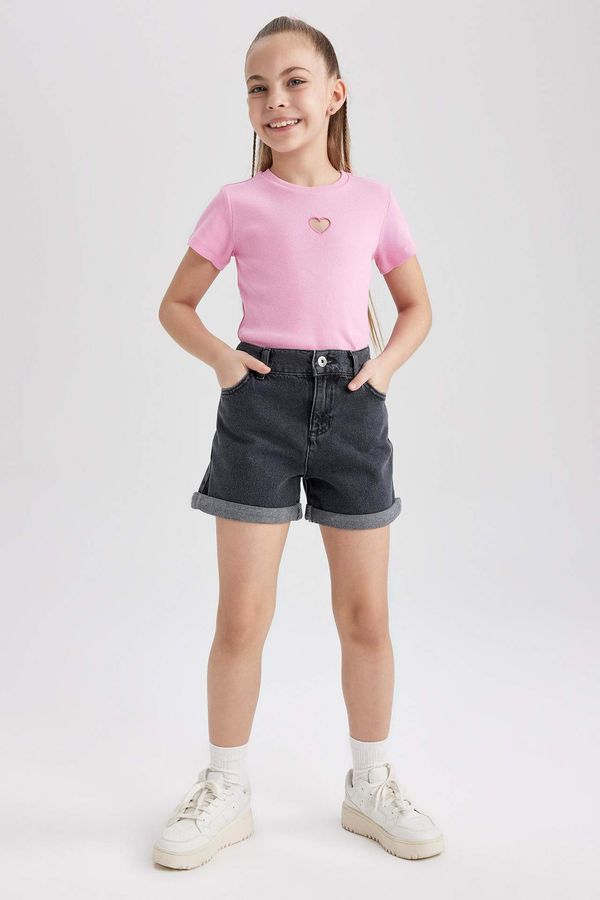 DEFACTO DEFACTO Girl's Mom Fit Flared Detailed Jean Shorts
