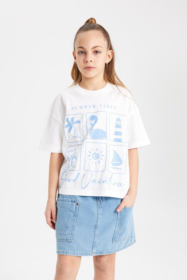 DEFACTO DEFACTO Girls Oversize Fit Printed Short Sleeve T-Shirt