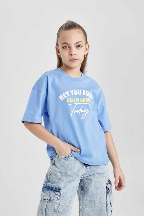 DEFACTO DEFACTO Girls Oversize Fit Printed Short Sleeve T-Shirt