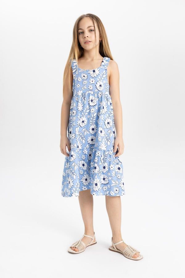 DEFACTO DEFACTO Girl's Patterned Combed Cotton Strap Dress