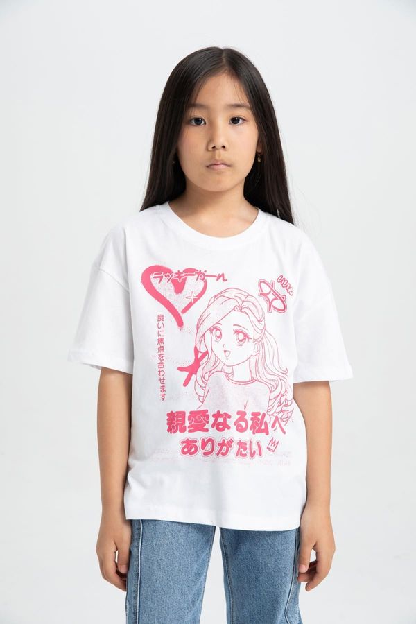 DEFACTO DEFACTO Girl's Relax Fit Printed Short Sleeve T-Shirt