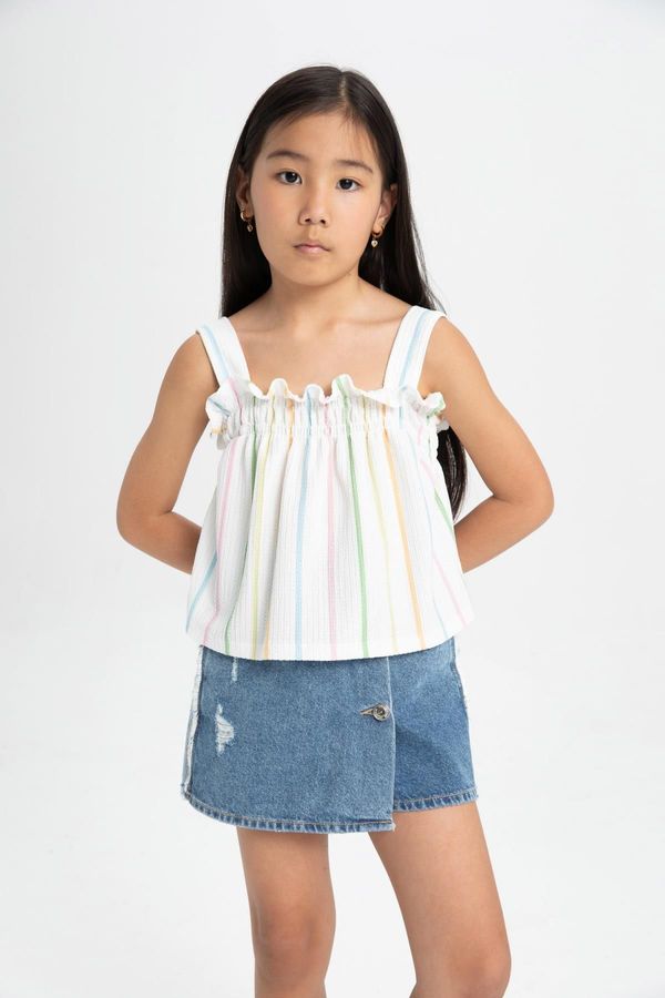 DEFACTO DEFACTO Girl's Ruffled Collar Striped Tank Top