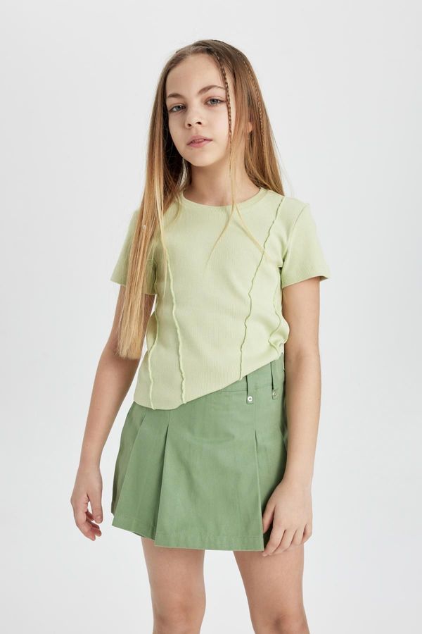 DEFACTO DEFACTO Girl's Slim Fit Ribbed Short Sleeve T-Shirt