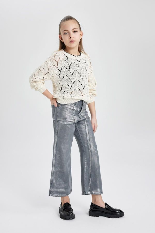DEFACTO DEFACTO Girl's Wide Leg Shiny Jean Trousers