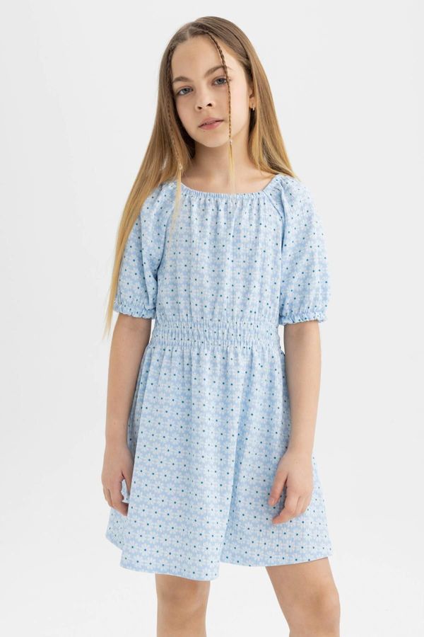 DEFACTO DEFACTO Girl's Wrapped Patterned Short Sleeve Dress