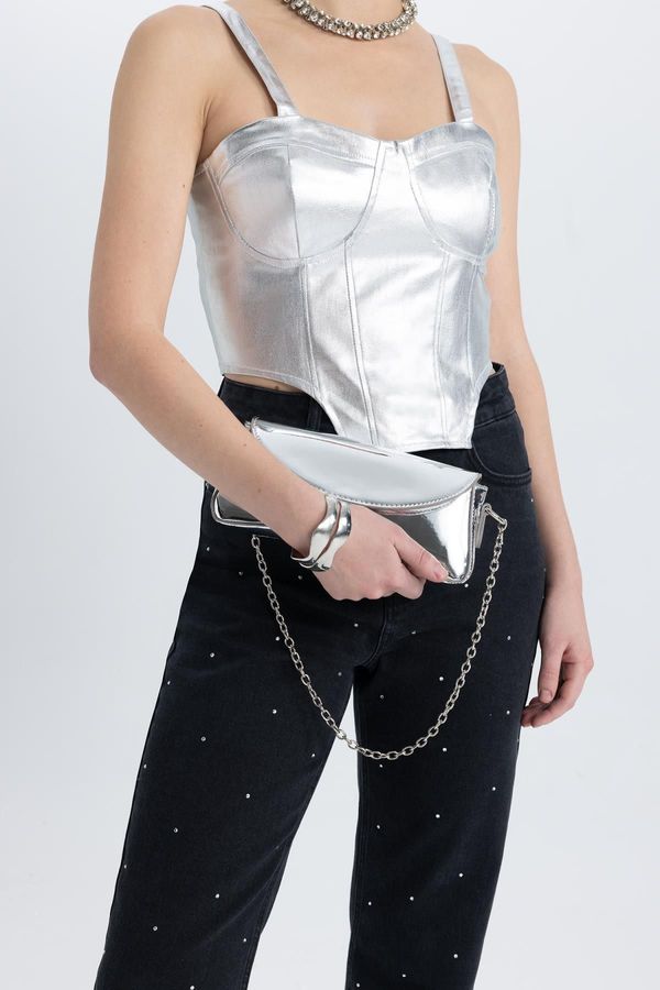 DEFACTO DEFACTO Heart Neck Corset Look Shiny Fabric Strappy Blouse