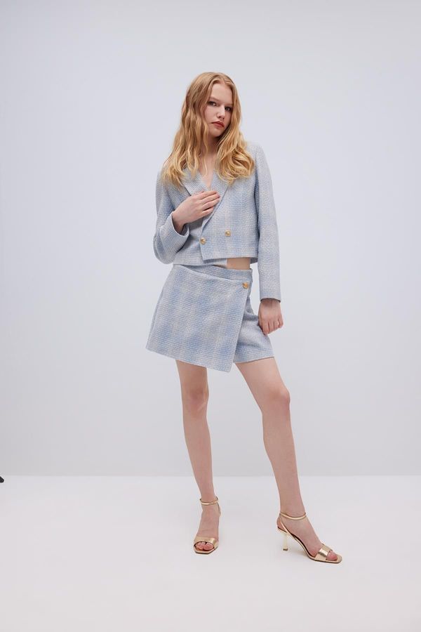 DEFACTO DEFACTO High Waist Plaid Tweed Mini Shorts Skirt