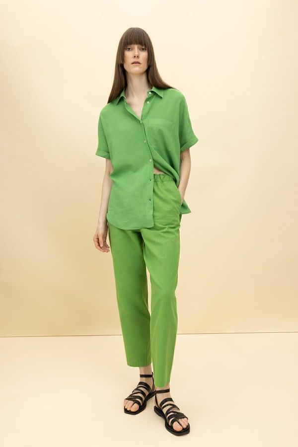 DEFACTO DEFACTO Jogger Pocket High Waist Short Leg Linen Blend Trousers Z2582az23sm