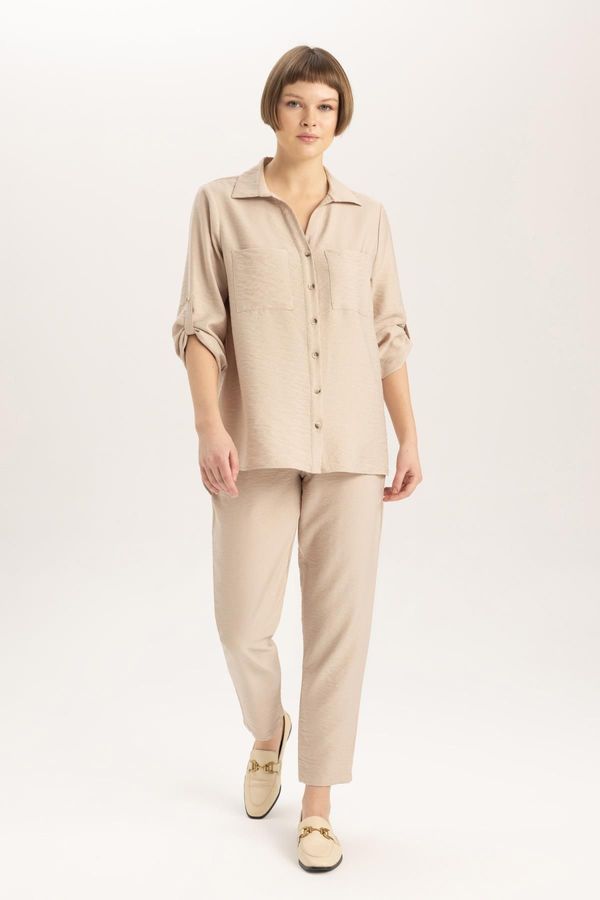 DEFACTO DEFACTO Jogger Pocket Straight Leg High Waist Linen Look Trousers