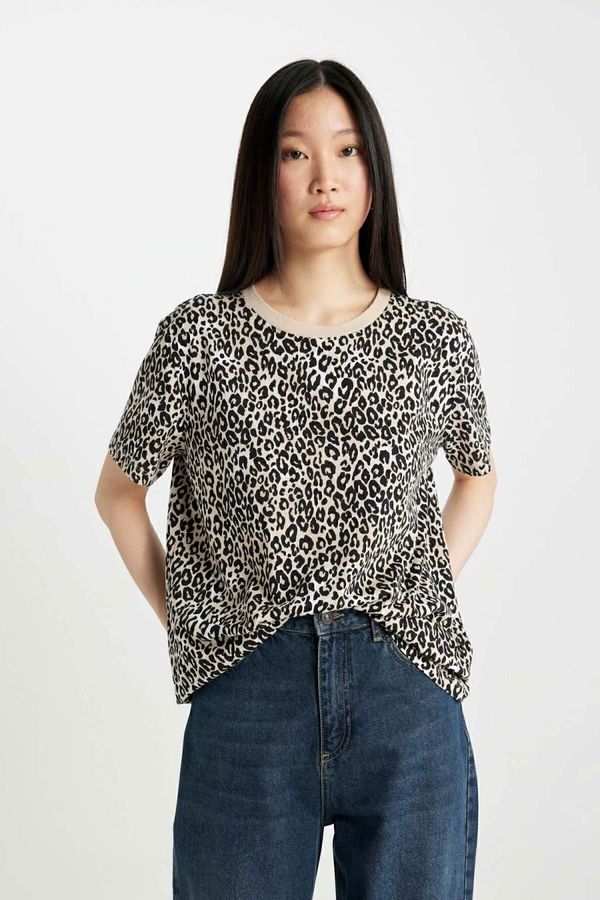 DEFACTO DEFACTO Long Fit Crew Neck Printed Short Sleeve T-Shirt