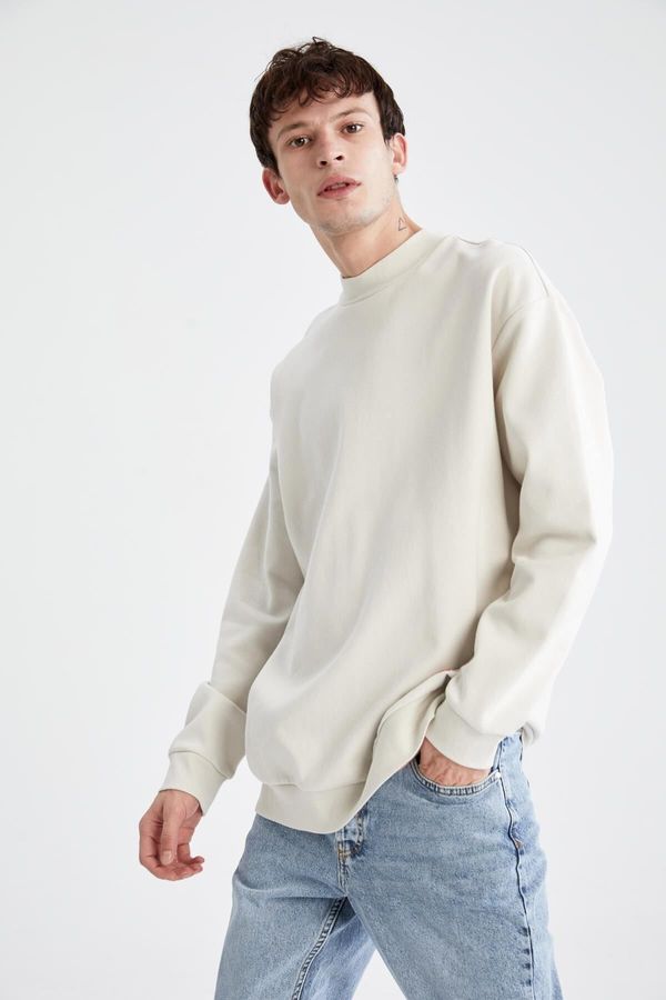 DEFACTO DEFACTO Men's Beige Boxy Fit Crew Neck Printed Sweatshirt X8282Az24Au