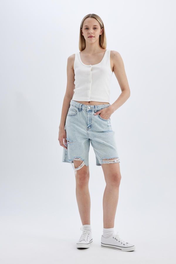 DEFACTO DEFACTO Normal Waist Ripped Jean Bermuda Shorts