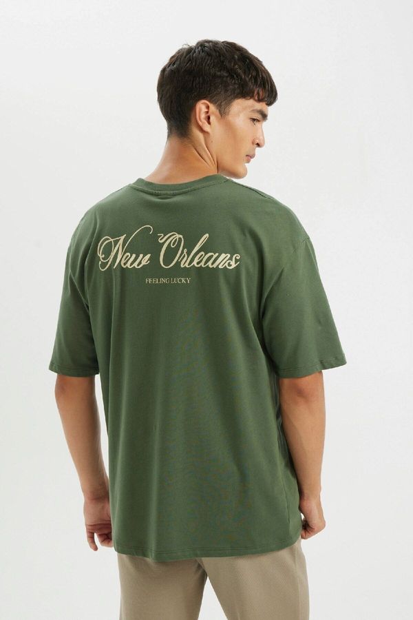 DEFACTO DEFACTO Oversize Fit Crew Neck Back Printed Short Sleeve T-Shirt