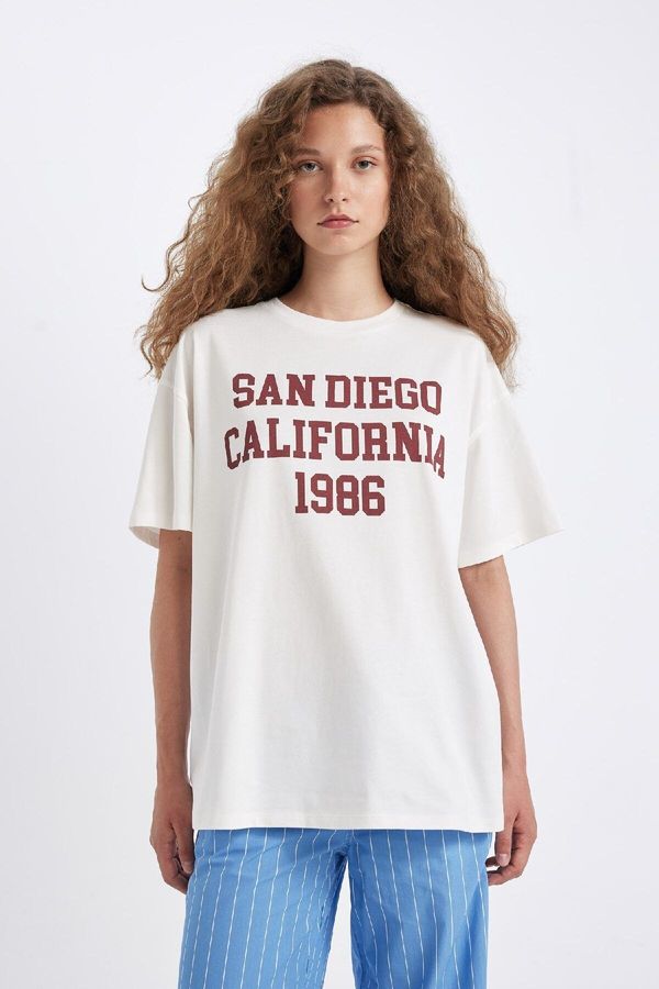 DEFACTO DEFACTO Oversize Fit Crew Neck Printed Short Sleeve T-Shirt