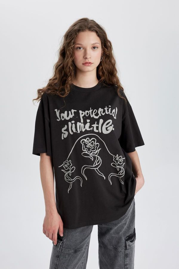 DEFACTO DEFACTO Oversize Fit Crew Neck Printed Short Sleeve T-Shirt