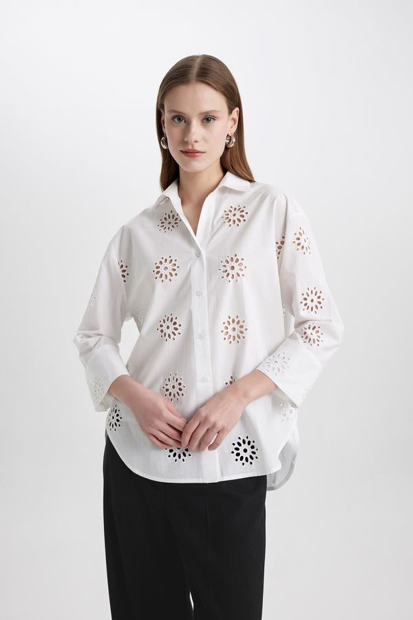 DEFACTO DEFACTO Oversize Fit Embroidered Long Sleeve Shirt