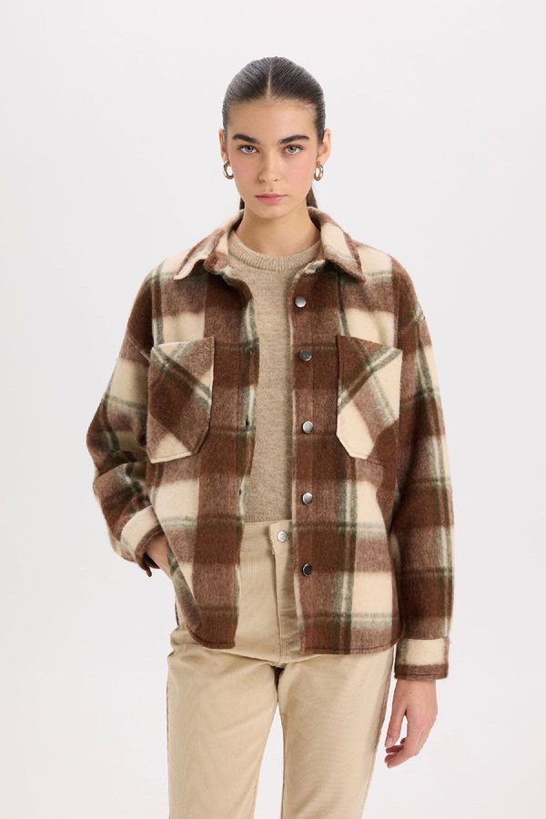 DEFACTO DEFACTO Oversize Wide Pattern Checkered Flannel Long Sleeve Shirt