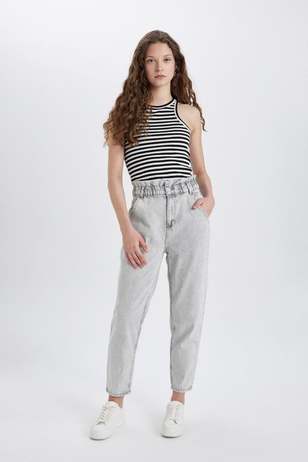 DEFACTO DEFACTO Paperbag High Waist Lightweight Straight Leg Ankle Length Jeans