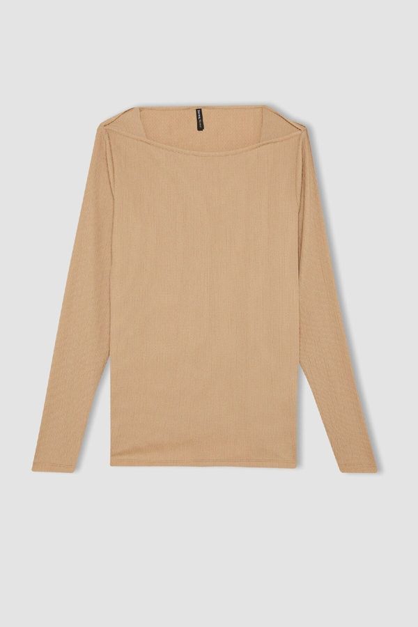 DEFACTO DEFACTO Regular Fit Boat Neck Crepe Long Sleeve T-Shirt