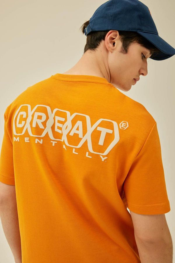 DEFACTO DEFACTO Regular Fit Crew Neck Back Printed Short Sleeve Heavy Fabric T-Shirt