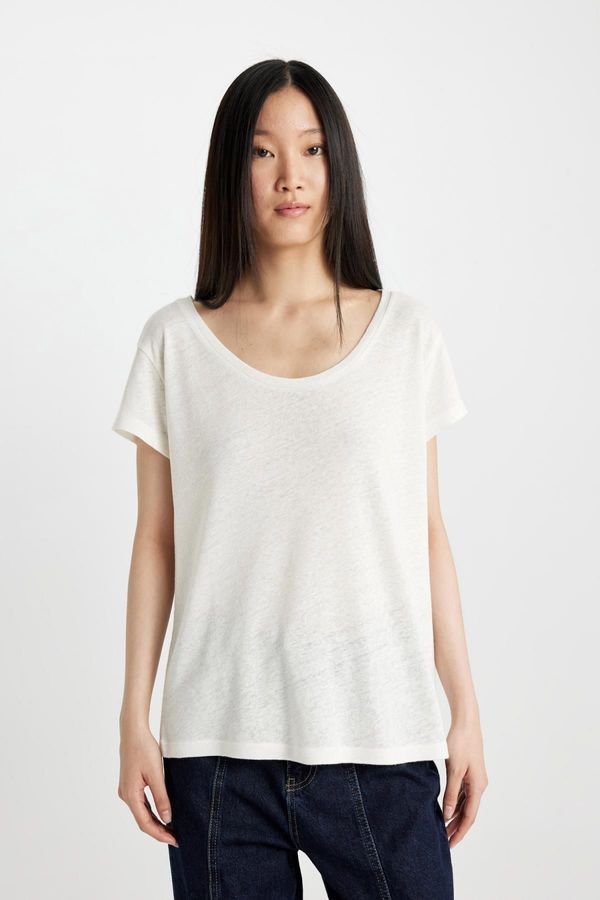 DEFACTO DEFACTO Regular Fit Crew Neck Linen Blend Short Sleeve T-Shirt
