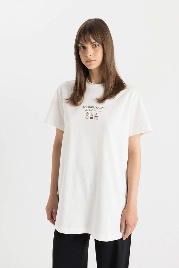 DEFACTO DEFACTO Regular Fit Crew Neck Printed Short Sleeve Tunic