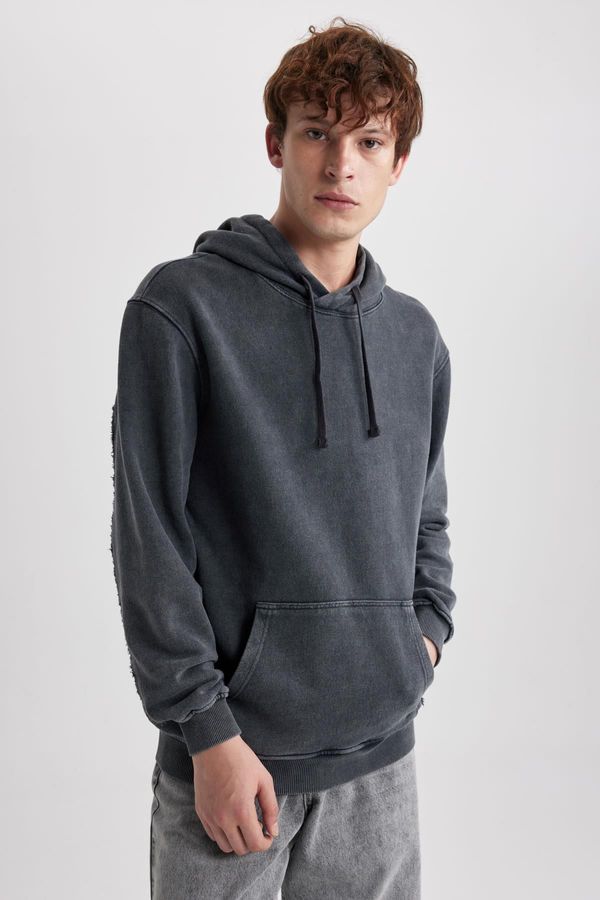 DEFACTO DEFACTO Regular Fit Hooded Washable Faded Effect Sweatshirt