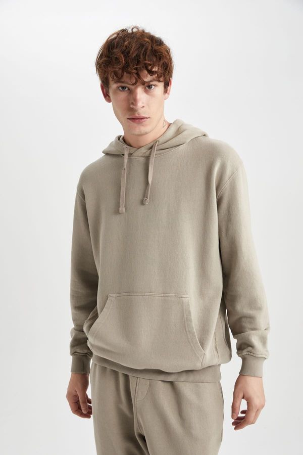 DEFACTO DEFACTO Regular Fit Hooded Washed Faded Effect Kangaroo Pocket Sweatshirt