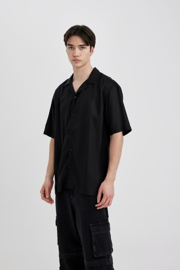 DEFACTO DEFACTO Regular Fit Open Collar Viscose Short Sleeve Shirt