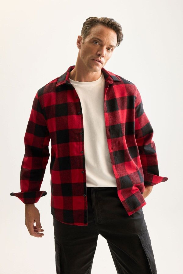 DEFACTO DEFACTO Regular Fit Polo Collar Plaid Lumberjack Flannel Long Sleeve Shirt D7191axns