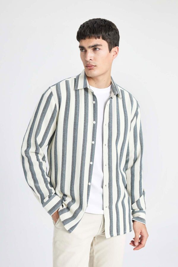 DEFACTO DEFACTO Regular Fit Polo Neck Cotton Striped Long Sleeve Shirt