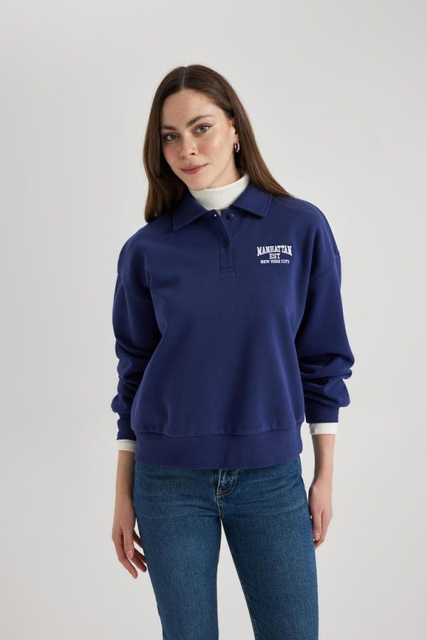 DEFACTO DEFACTO Regular Fit Polo Neck Embroidered Thick Fabric Sweatshirt C2323ax23wn