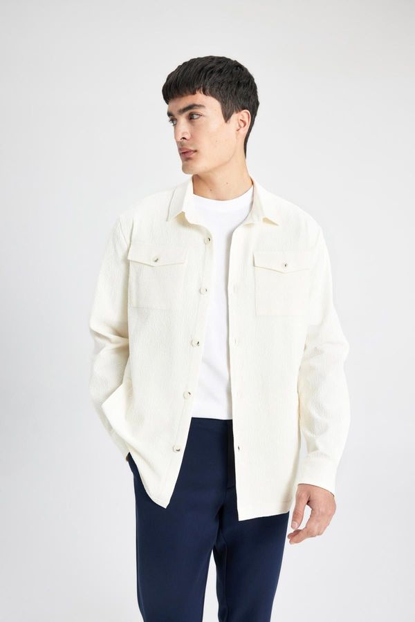 DEFACTO DEFACTO Regular Fit Polo Neck Seersucker Textured Shirt Jacket