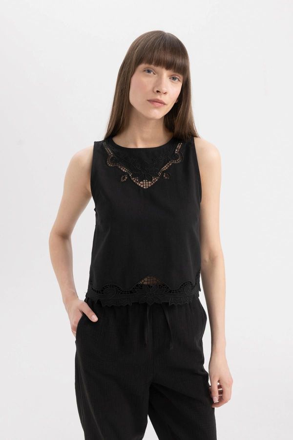 DEFACTO DEFACTO Regular Fit Round Neck Linen Blend Sleeveless Blouse
