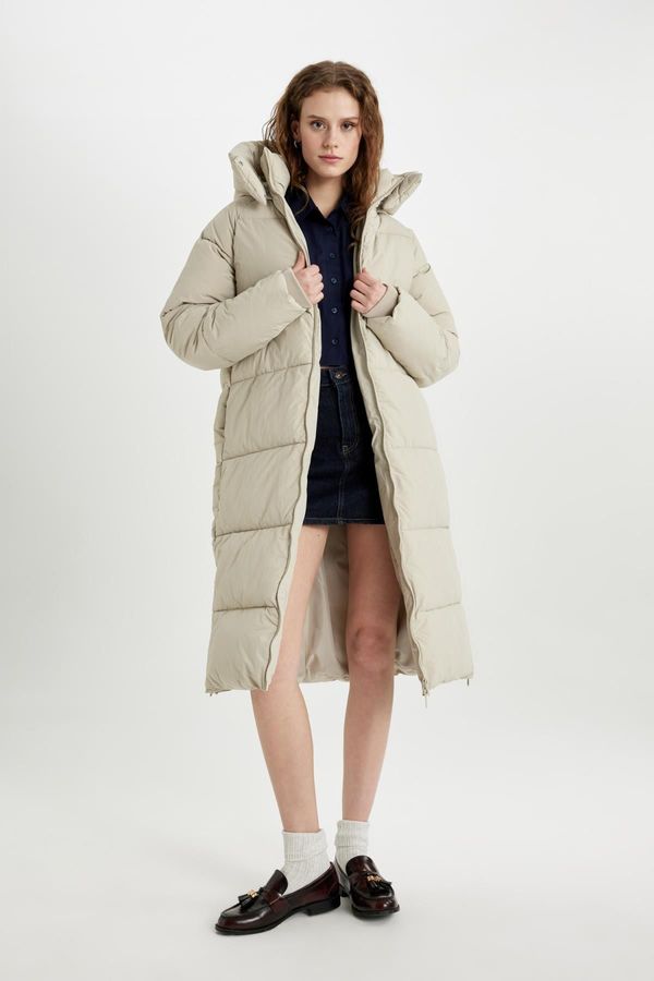 DEFACTO DEFACTO Regular Fit Water Repellent Fabric Hooded Long Coat Parka