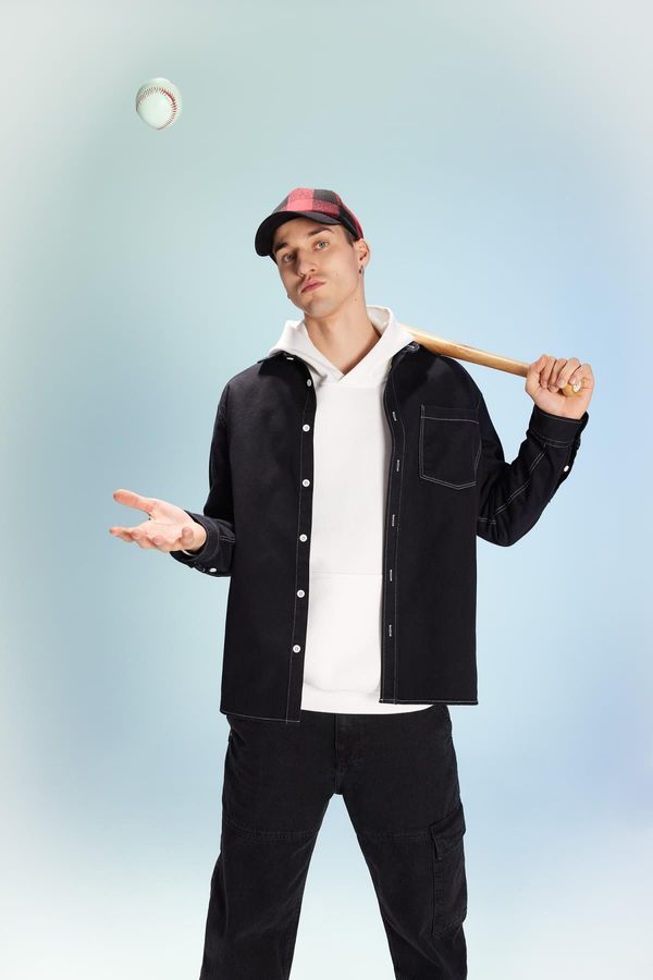 DEFACTO DEFACTO Relax Fit Cotton Buttoned Pocket Detailed Long Sleeve Shirt