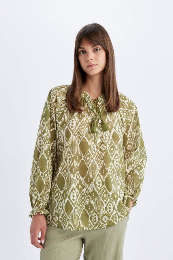 DEFACTO DEFACTO Relax Fit Patterned Voile Long Sleeve Blouse Tunic