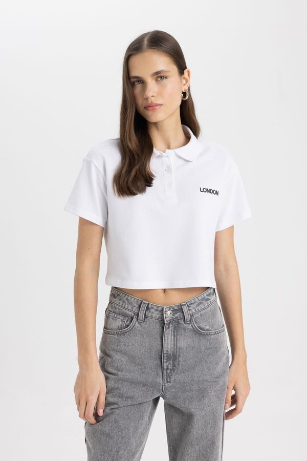 DEFACTO DEFACTO Relax Fit Polo Neck Printed Pique Short Sleeve T-Shirt